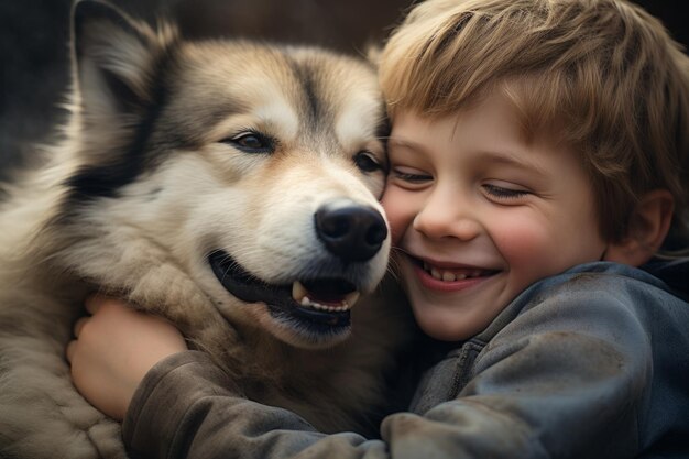 Niño abrazando a su perro