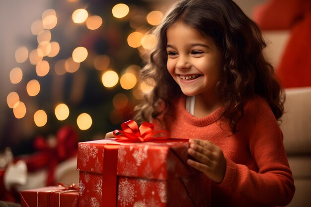 Un niño abriendo una caja de regalos y sonriendo