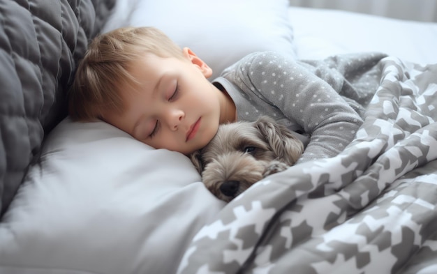 Un niño adorable durmiendo en la cama.