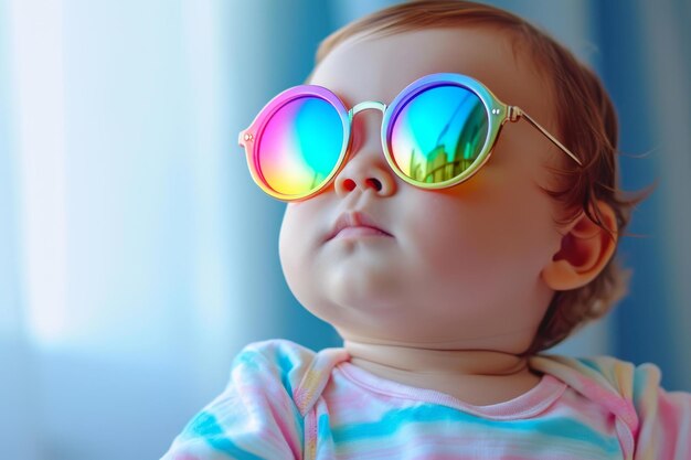 Foto un niño adorable con gafas de sol de colores