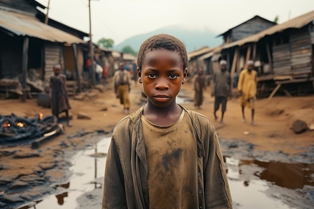 Niño africano en los barrios marginales IA generativa