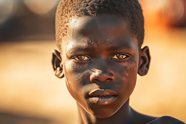 Niño africano falta de agua Imagen generada por IA posprocesada