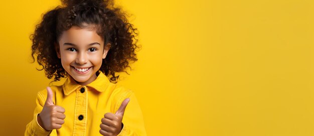 niño afroamericano alegre mostrando los pulgares en el fondo amarillo