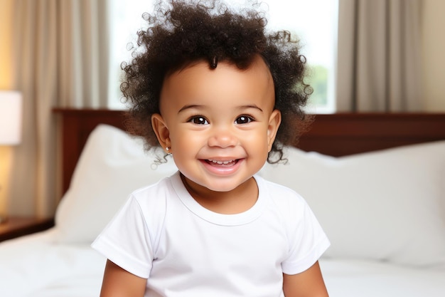 Un niño afroamericano feliz en un entorno interior