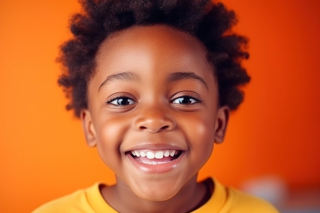 un niño afroamericano feliz y sonriente celebra su cumpleaños con colores vivos y vibrantes