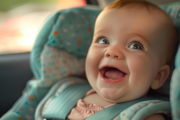 Foto niño alegre en un asiento de coche