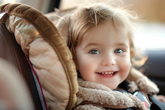 Foto niño alegre en un asiento de coche