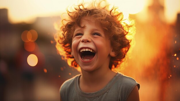 Foto niño alegre disfrutando de un momento divertido con risas genuinas