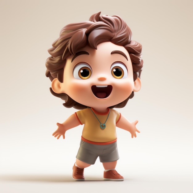 Niño animado de dibujos animados en 3D con cabello corto en un diseño de personajes detallado