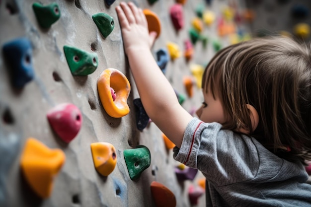 Niño aprendiendo a escalar rocas ai generativo.