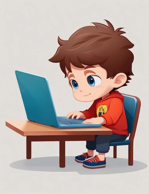 Niño aprendiendo a usar su computadora portátil