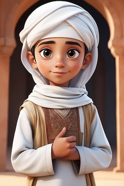Niño árabe musulmán con una pancarta vacía