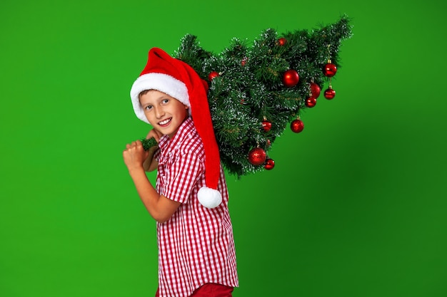 un niño con un árbol de navidad decorado