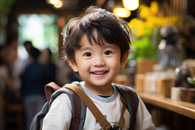 Un niño asiático alegre e inocente irradia una sonrisa conmovedora que irradia pura felicidad