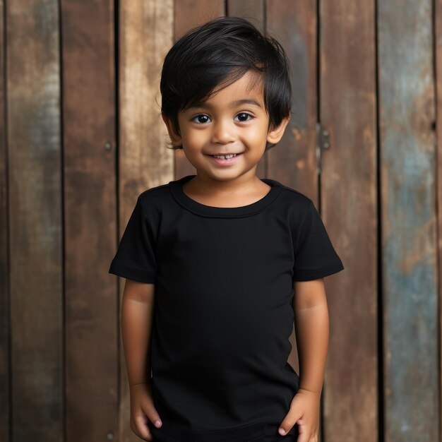 Un niño asiático con una camiseta en blanco vacía para la maqueta