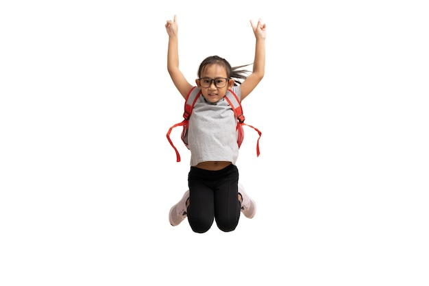 Niño asiático divertido felicidad, infancia, libertad, movimiento aislado en fondo blanco