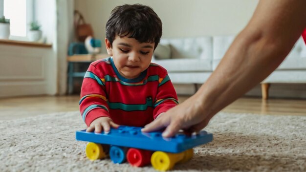 un niño asiático o un niño pequeño sentado con una camiseta de moda en el interior