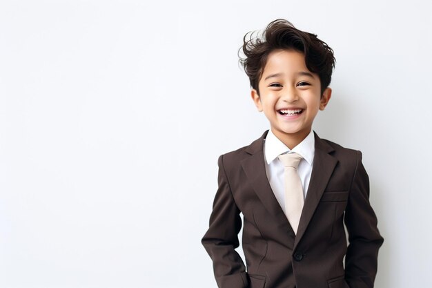 Un niño asiático con traje y corbata.