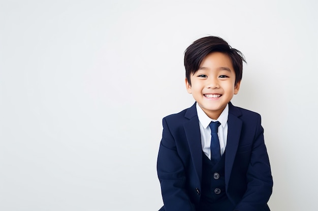 Un niño asiático con un traje marino.