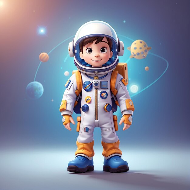 Un niño astronauta lindo con traje icono vectorial de dibujos animados Ilustración Tecnología Ciencia Icono Concepto aislado estilo de dibuyos animados plano vectorial premium