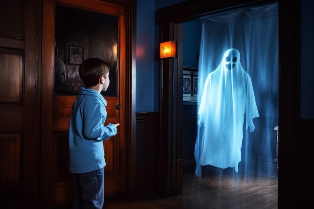 Niño asustado por el fantasma Generar Ai