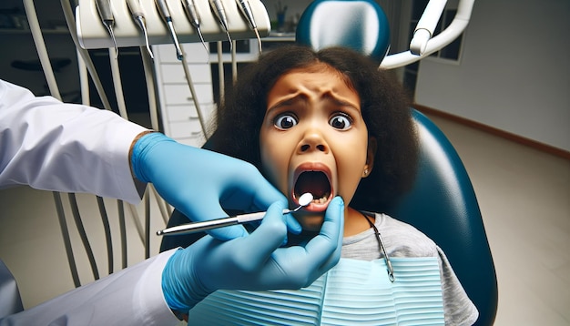 Un niño asustado en una silla dental odontología infantil