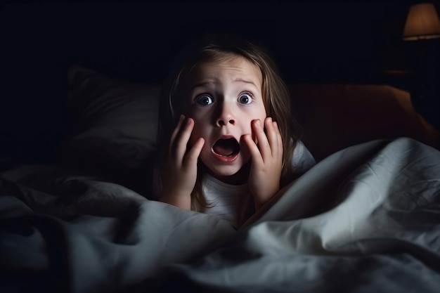 Foto niño aterrorizado solo en casa niño pequeño asustado con cara de miedo generar ai