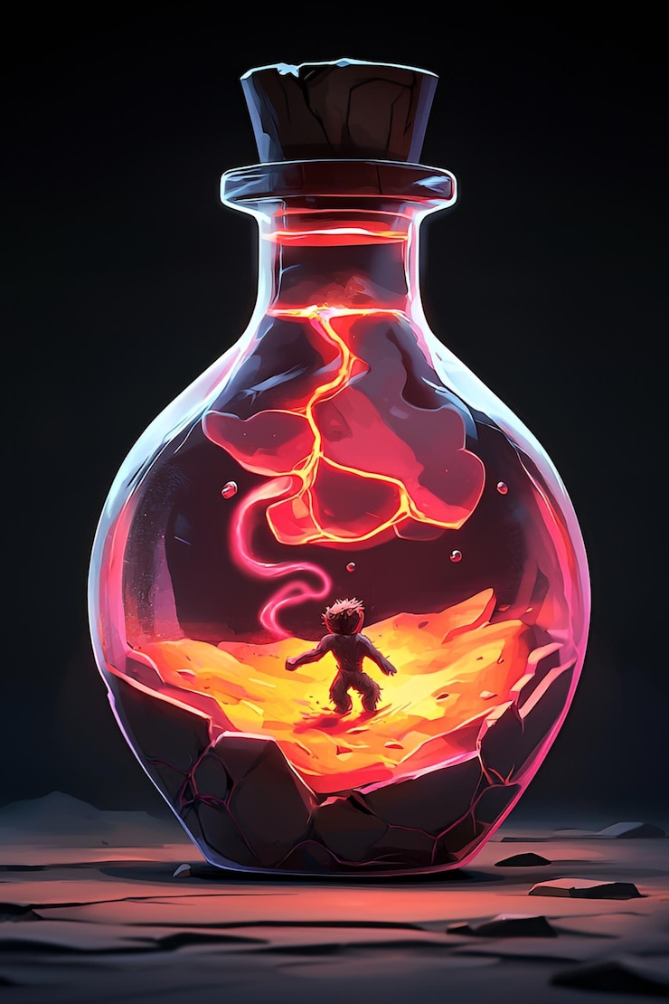 Foto niño atrapado en una botella encendida