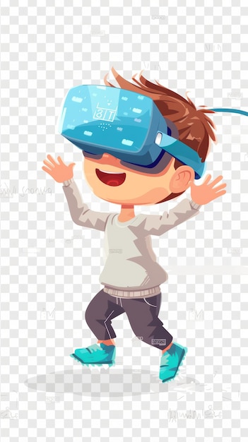 Foto un niño con un auricular de realidad virtual azul