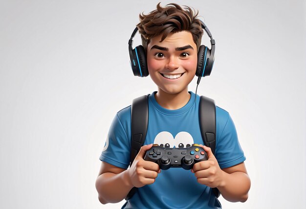 Foto un niño con auriculares y un controlador de videojuegos