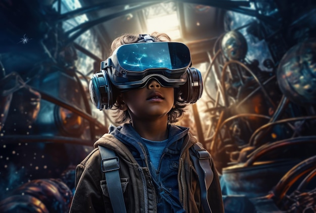 Niño con auriculares de realidad virtual