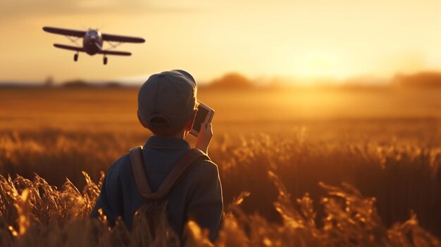 Niño con avión Generativo Ai