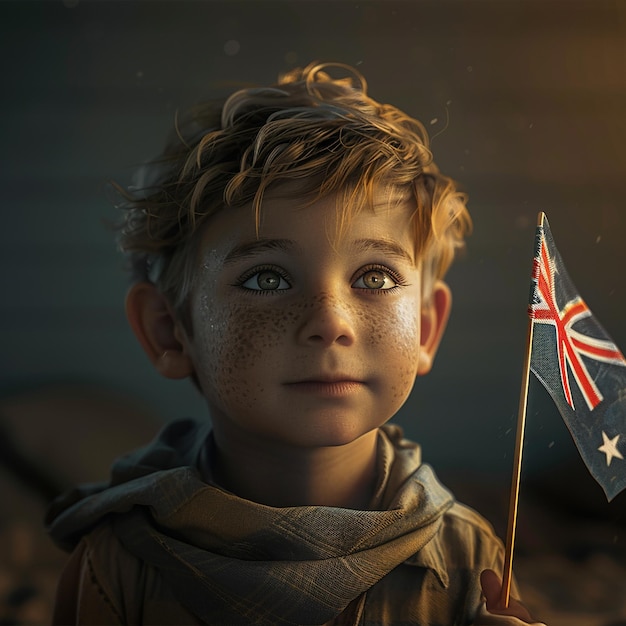 Foto un niño con una bandera que dice la bandera