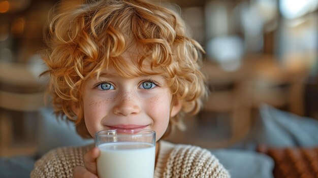 Un niño bebiendo leche de un vaso