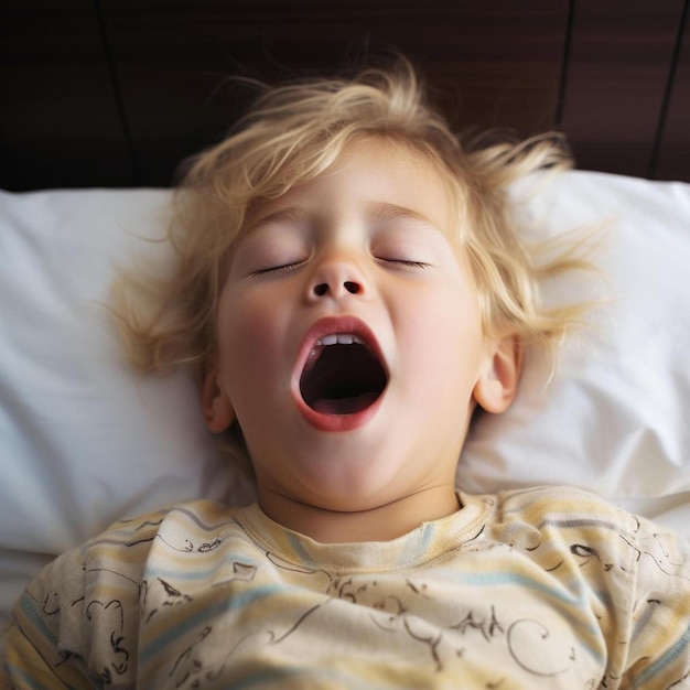 Foto un niño con la boca abierta está bostezando