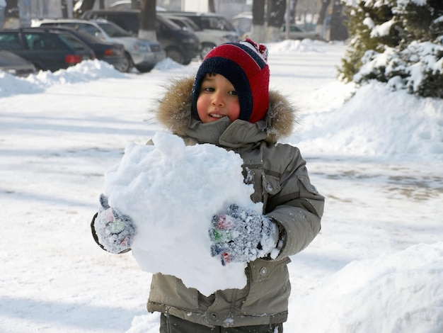 Niño con bola de nieve