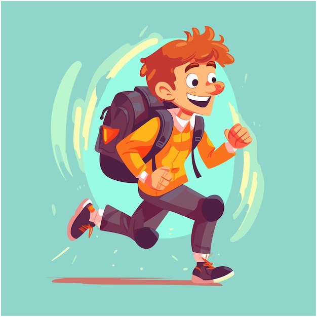 Niño con una bolsa escolar corriendo hacia el vector de regreso a la escuela Ilustración de niño yendo a la escuela
