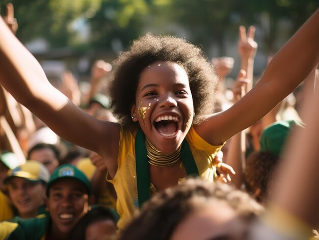 Un niño brasileño celebra la victoria de su equipo de fútbol