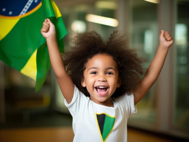 Un niño brasileño celebra la victoria de su equipo de fútbol