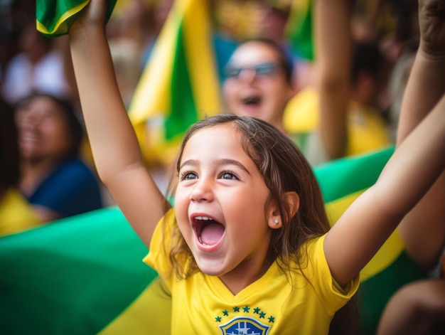 Un niño brasileño celebra la victoria de su equipo de fútbol