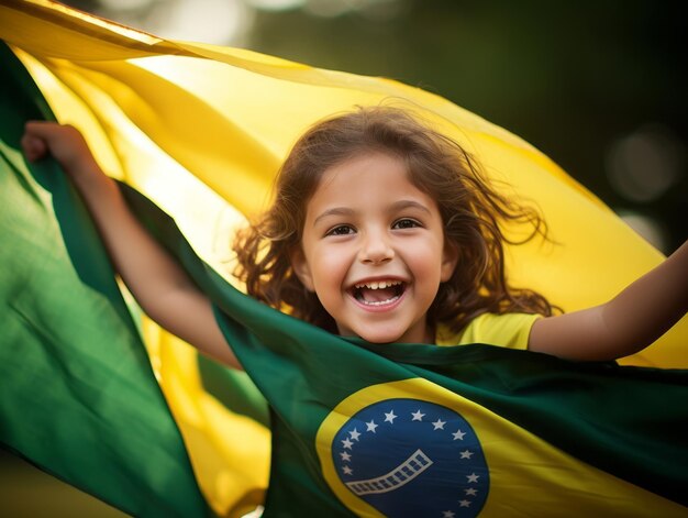 Un niño brasileño celebra la victoria de su equipo de fútbol