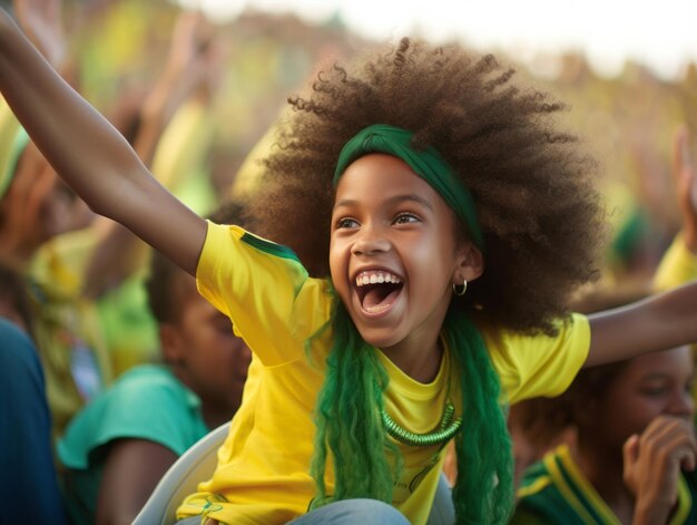 Un niño brasileño celebra la victoria de su equipo de fútbol