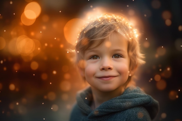 Un niño con un brillo dorado en la cara.