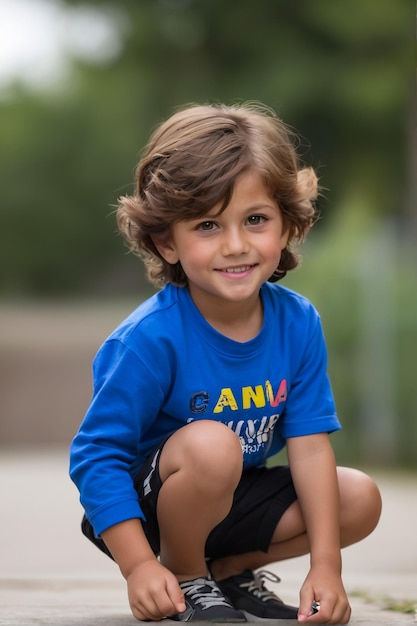 un niño con una camisa azul