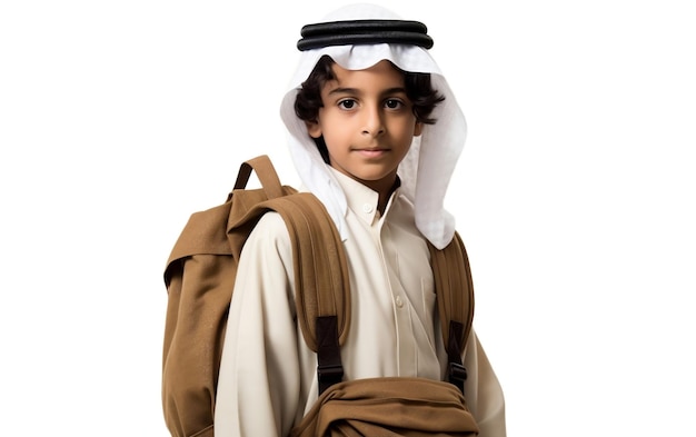 Foto niño con camisa blanca y mochila