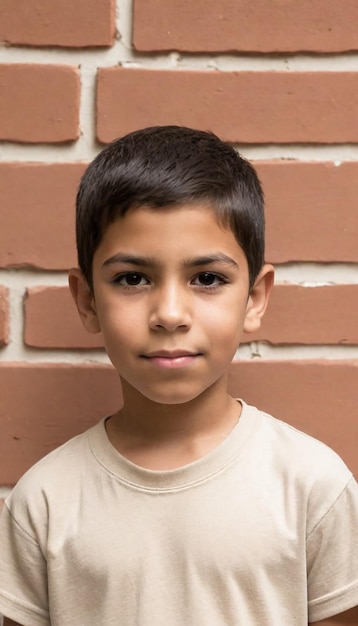 un niño con una camisa blanca que dice " está sonriendo "