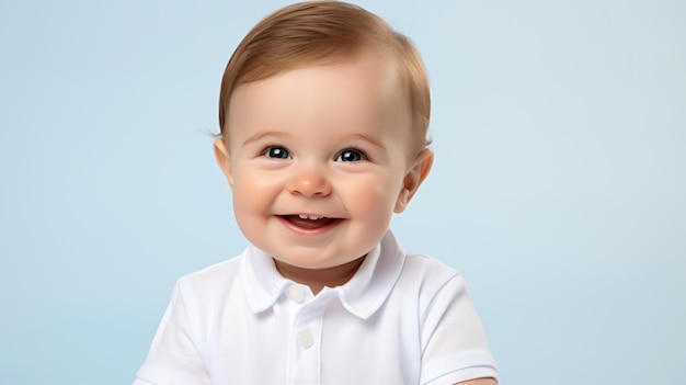 un niño con una camisa blanca sonríe