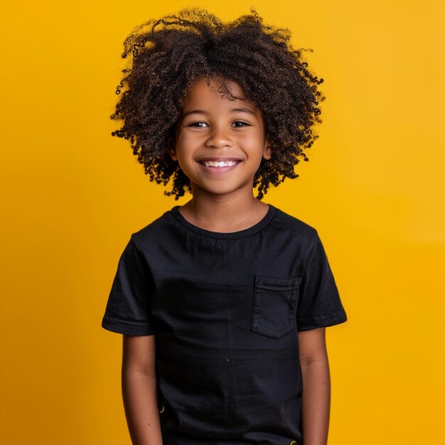 Foto un niño con una camisa negra que dice que te quiero