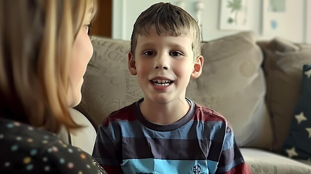 un niño con una camisa que dice la palabra en ella