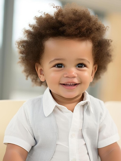 Foto un niño con una camisa que dice que está sonriendo